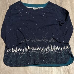 Weird Fish Navy Blue Forest Print Long Sleeve Top